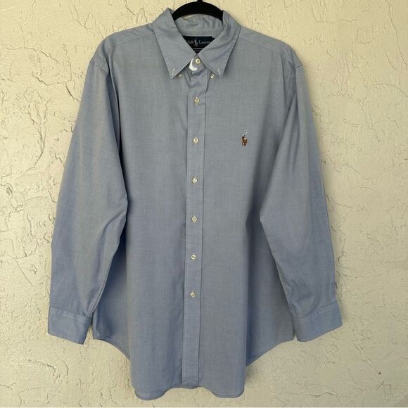 RALPH LAUREN Shirt Men Size 16.5 x 32/33 Blue Pony Logo Office Work Classic Fit - Picture 1 of 10